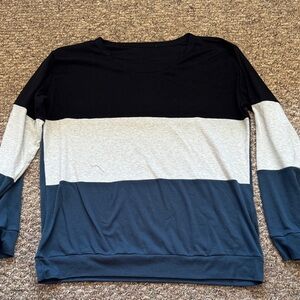 Amazon Women's Long Sleeve Color Block Tee - Black, Gray, Blue